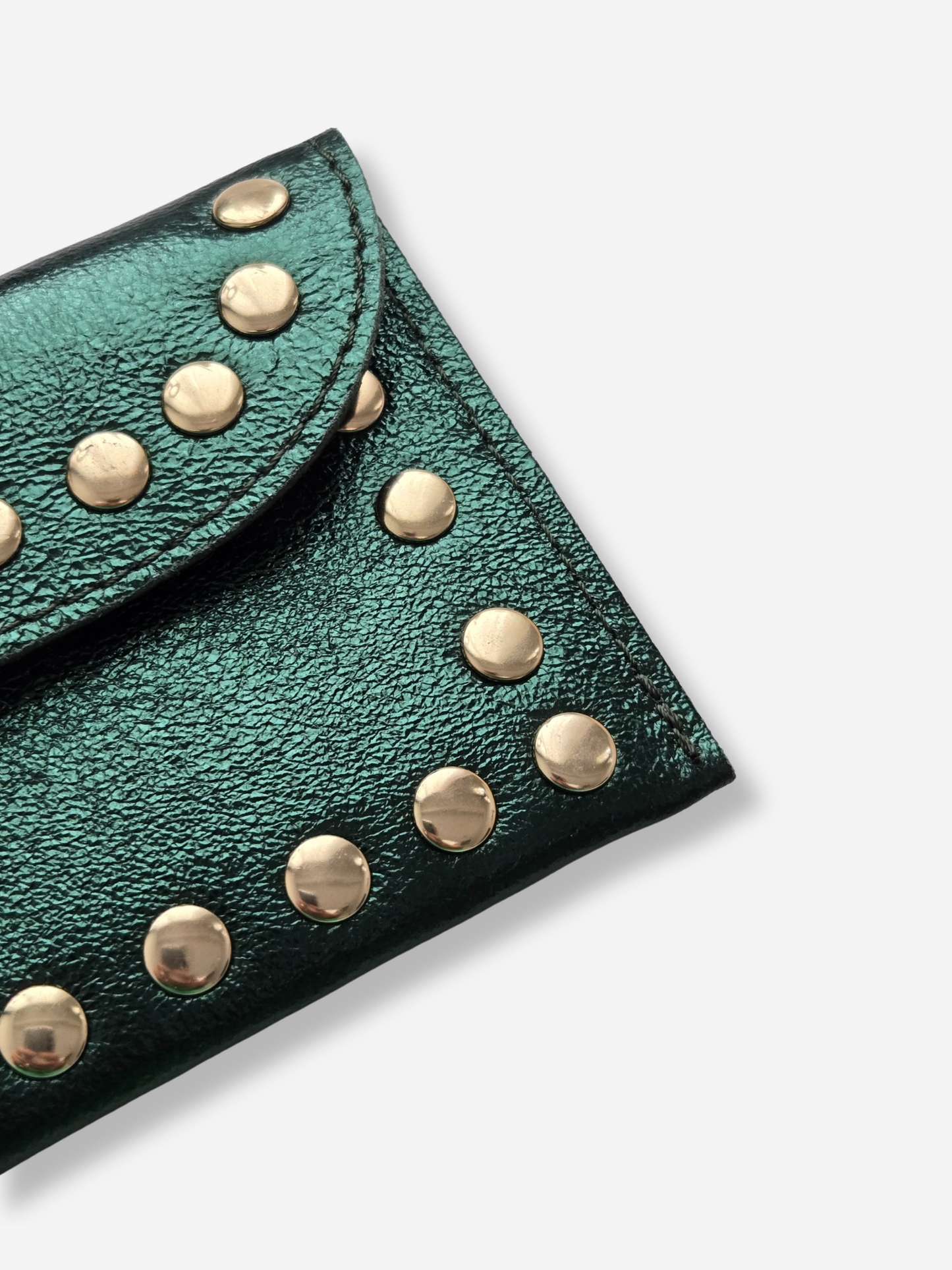 Leather Rivet Wallet | Metallic Emerald