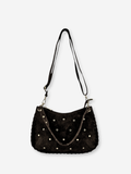 Olivia Studded Suede Shoulder Bag Coffee Brown