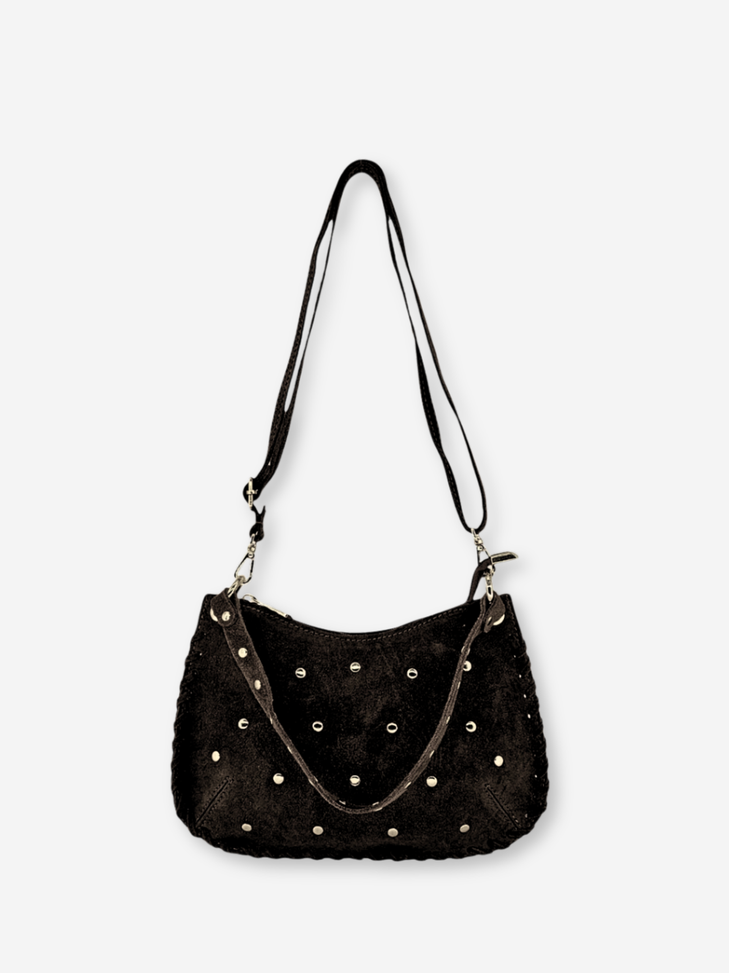 Olivia Studded Suede Shoulder Bag Coffee Brown