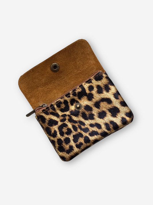Leather Snap Wallet | Metallic Leopard