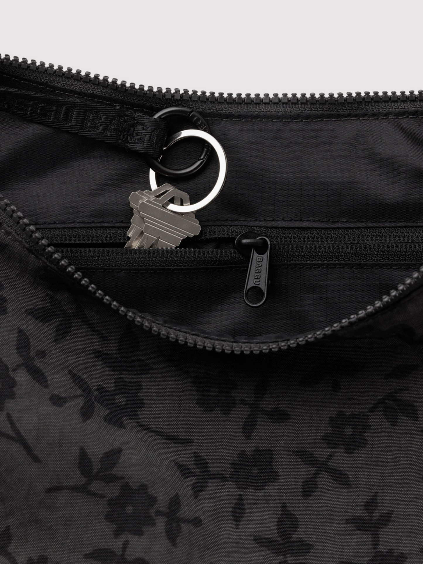 Medium Nylon Crescent Bag Charcoal Ditsy Floral