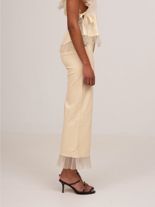 Serenity Ruffle Cream Pants