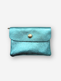 Leather Snap Wallet | Metallic Aqua