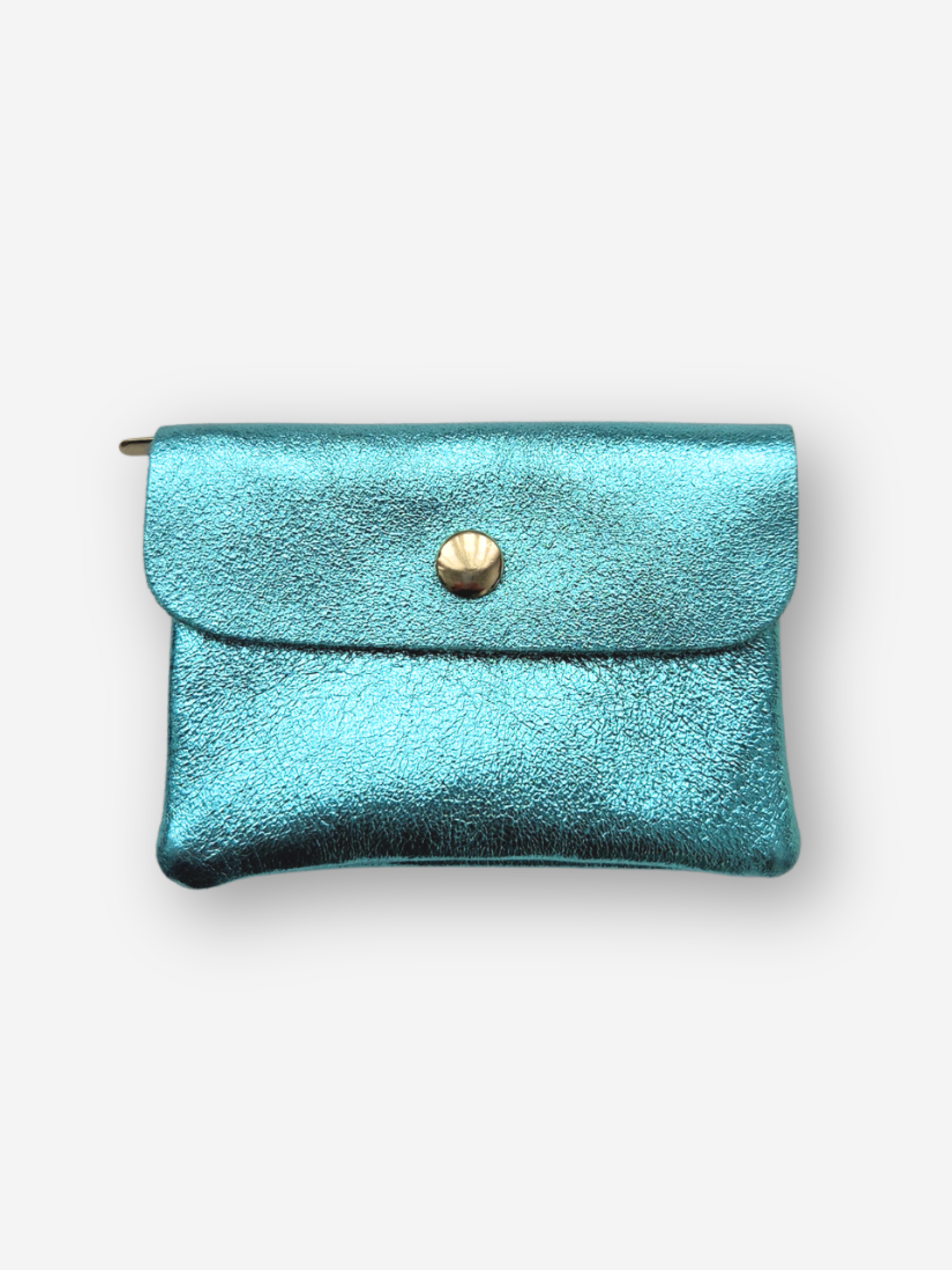 Leather Snap Wallet | Metallic Aqua