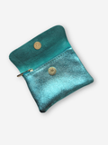 Leather Snap Wallet | Metallic Aqua