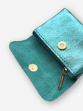 Leather Snap Wallet | Metallic Aqua