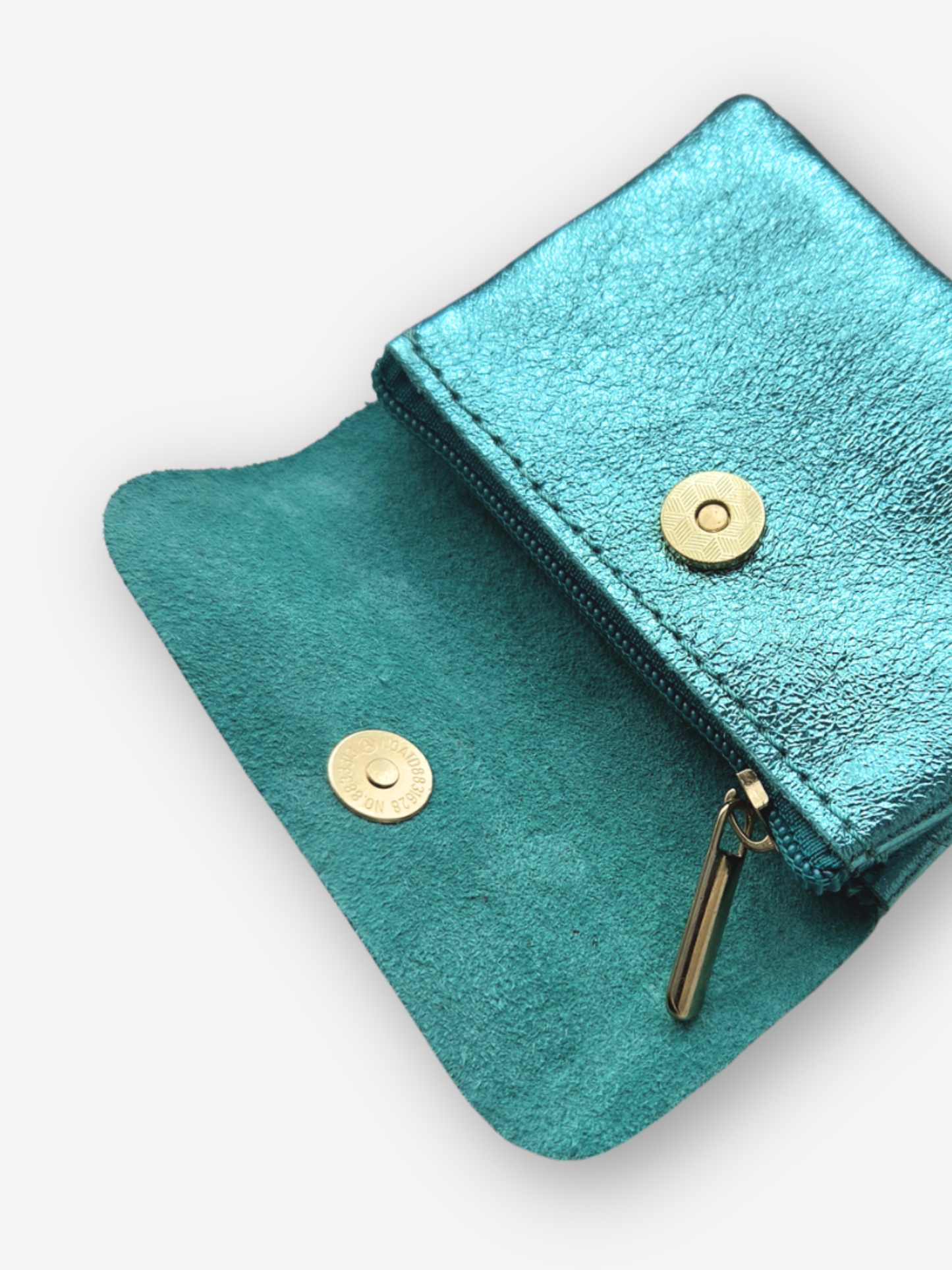 Leather Snap Wallet | Metallic Aqua