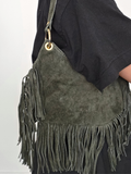 Meliana Fringe Suede Shoulder Bag Military Green