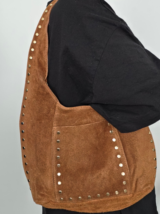 Studded Suede Leather Bag Cuero