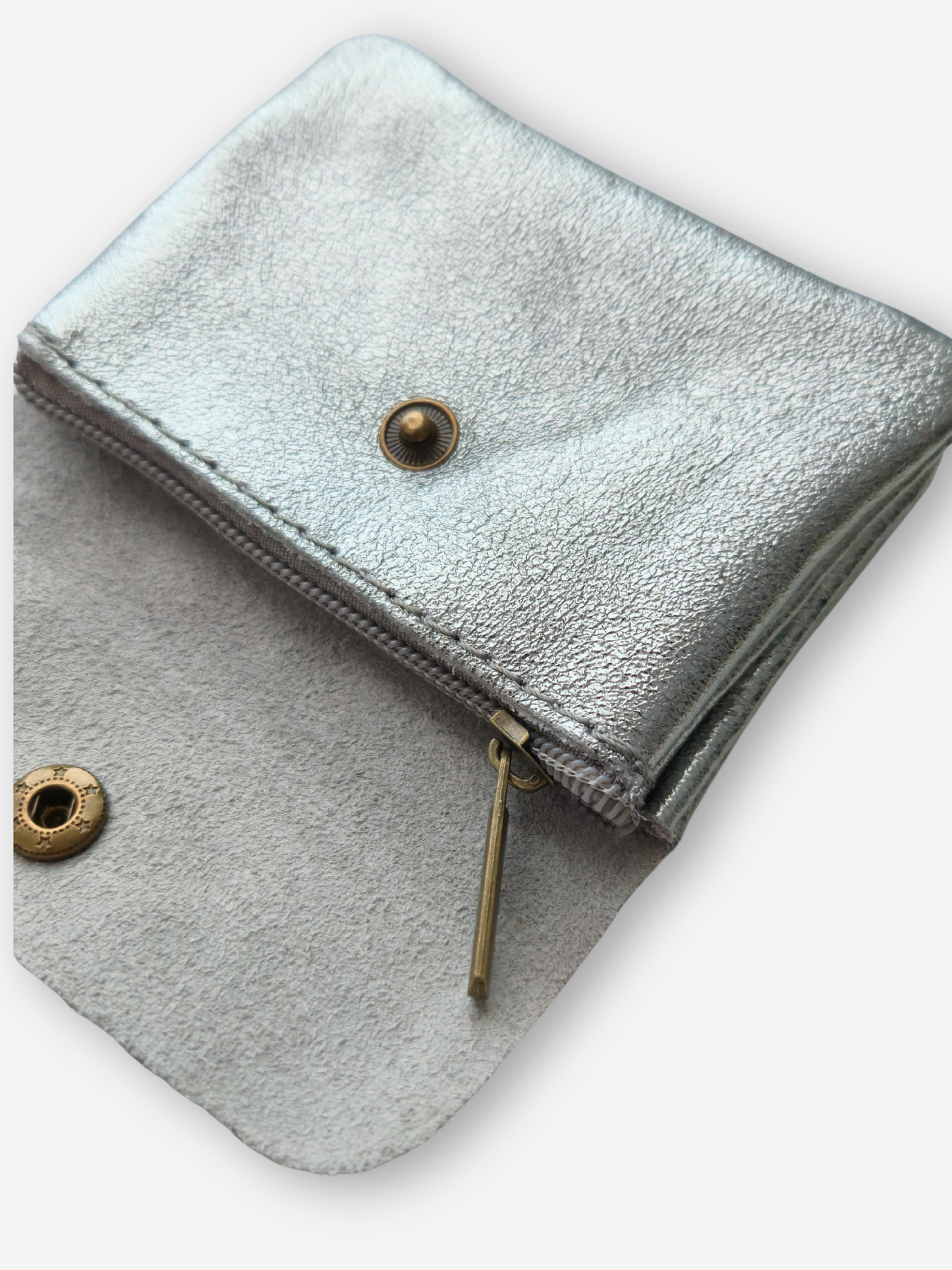 Leather Snap Wallet | Metallic Lead