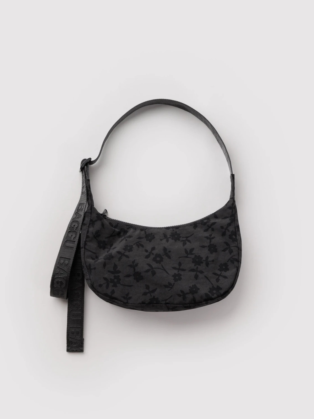 Small Nylon Crescent Bag Charcoal Ditsy Floral
