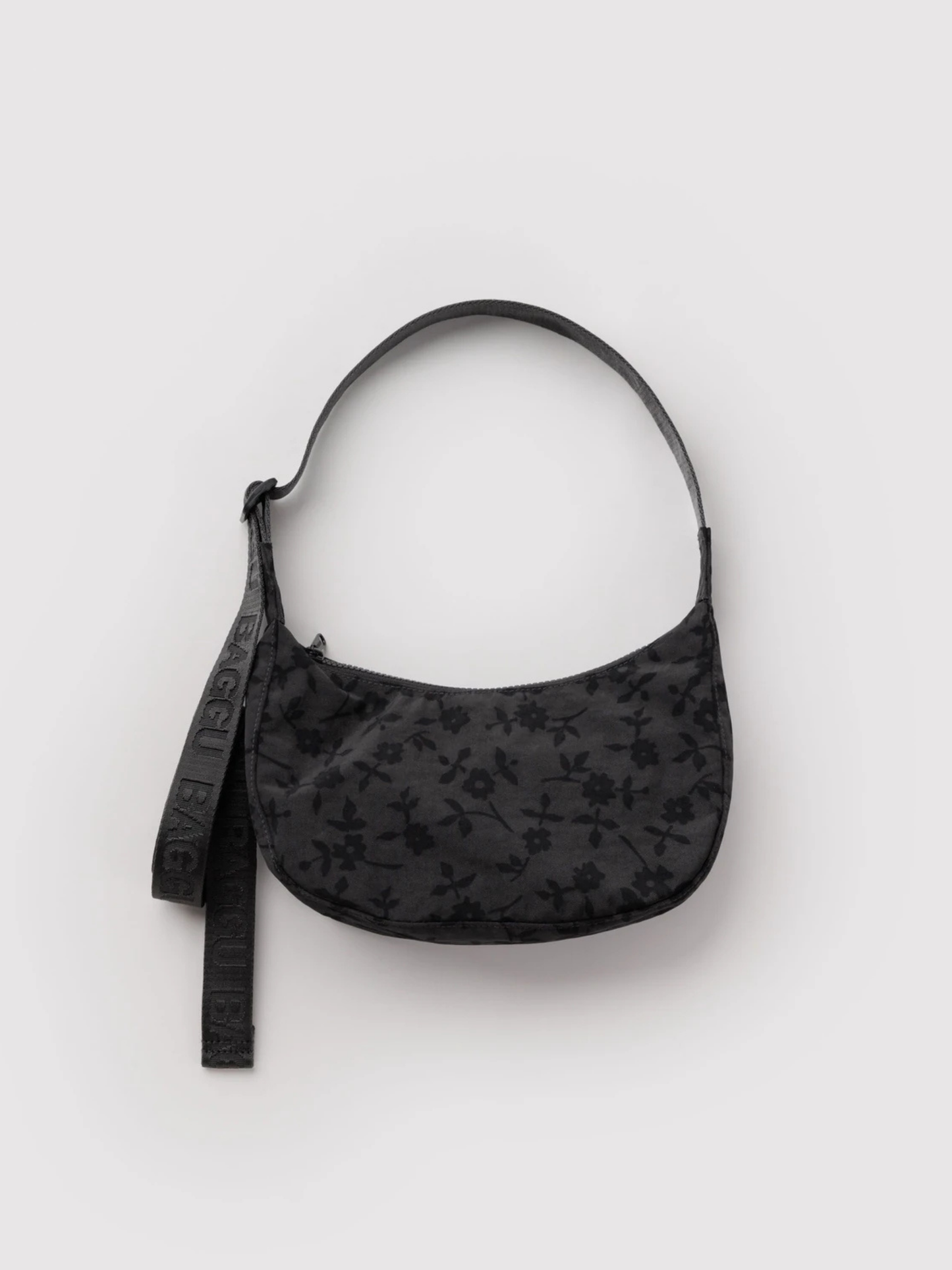 Small Nylon Crescent Bag Charcoal Ditsy Floral