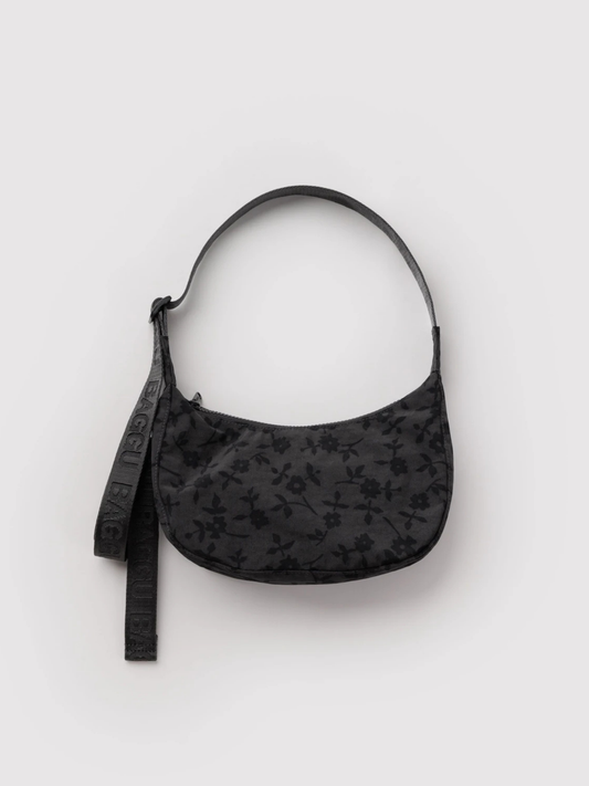 Small Nylon Crescent Bag Charcoal Ditsy Floral