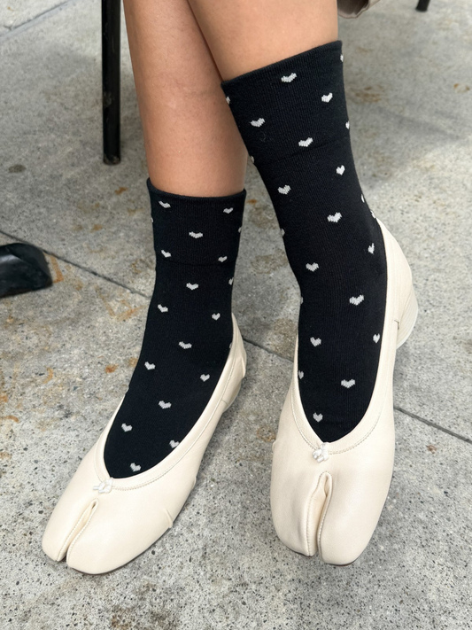 Sneaker Socks | Black/Cream Heart