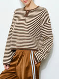 Etta Henley Knit Sweater | Brown Stripe