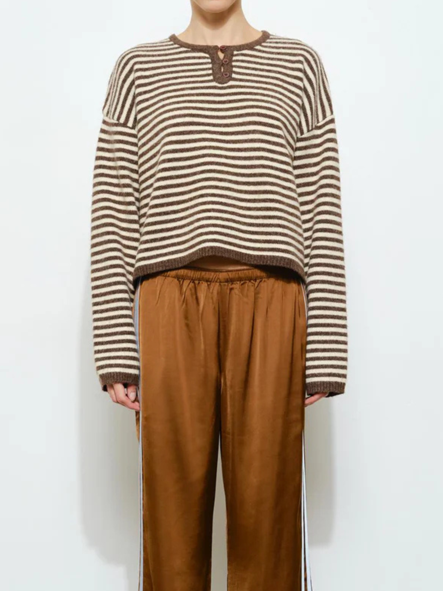 Etta Henley Knit Sweater | Brown Stripe