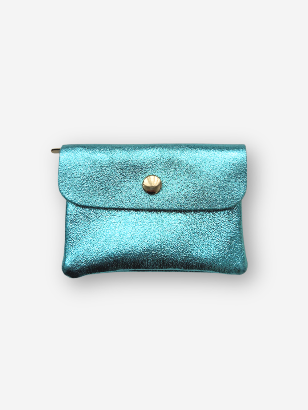 Leather Snap Wallet | Metallic Aqua