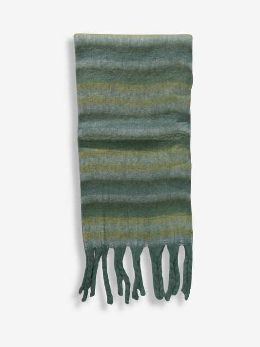 Fuzzy Fringe Scarf | Peridot Stripes