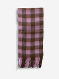 Fuzzy Fringe Scarf | Pink & Brown Gingham