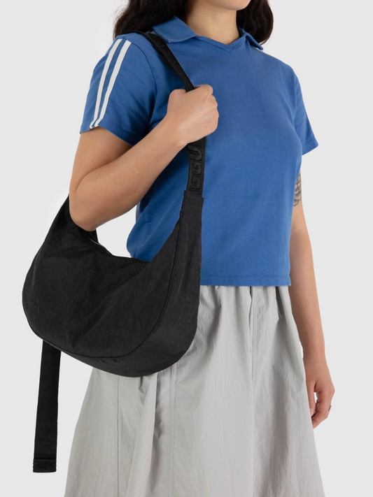 Medium Nylon Crescent Bag Black