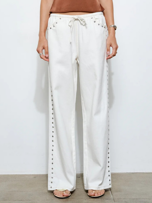 Marlowe Studded Denim Pants | White