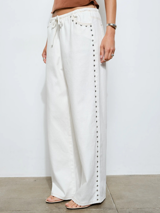 Marlowe Studded Denim Pants | White