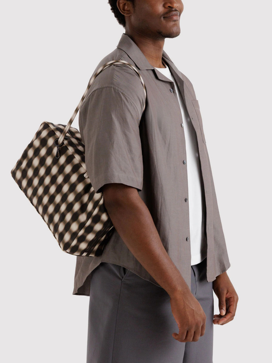 Medium Nylon Bowler Bag | Blurred Gingham Brown