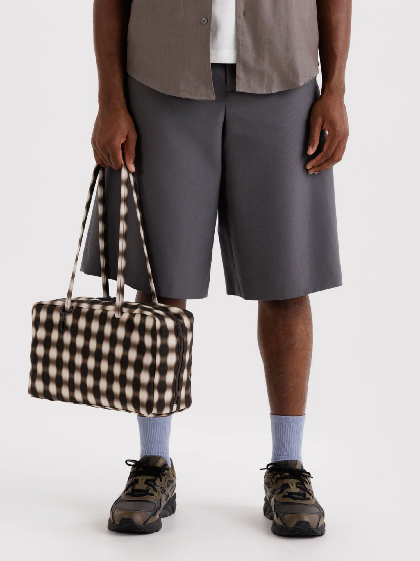 Medium Nylon Bowler Bag | Blurred Gingham Brown