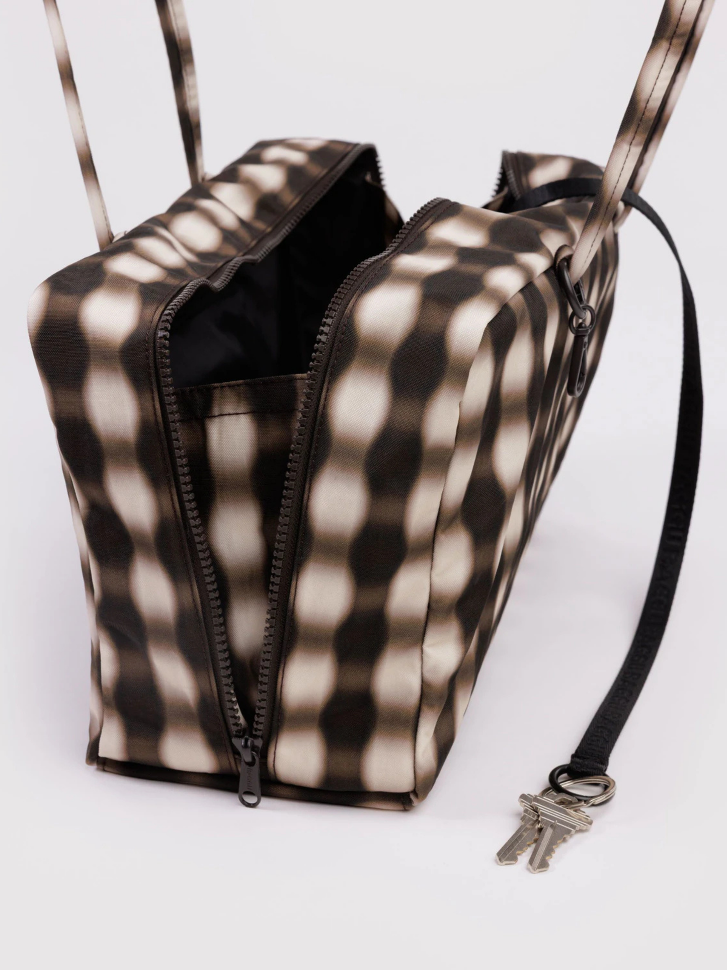 Medium Nylon Bowler Bag | Blurred Gingham Brown