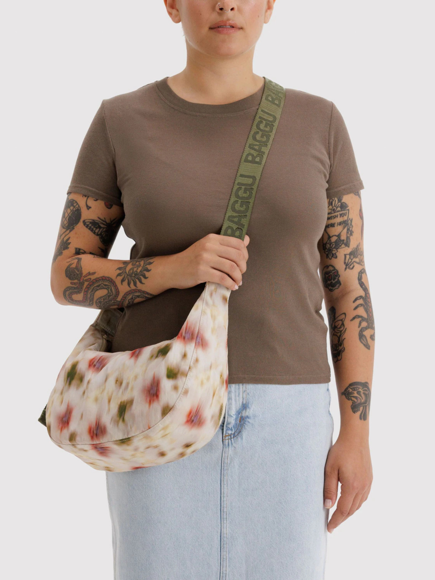 Medium Nylon Crescent Bag | Abstract Floral