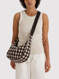 Medium Nylon Crescent Bag | Blurred Gingham Brown