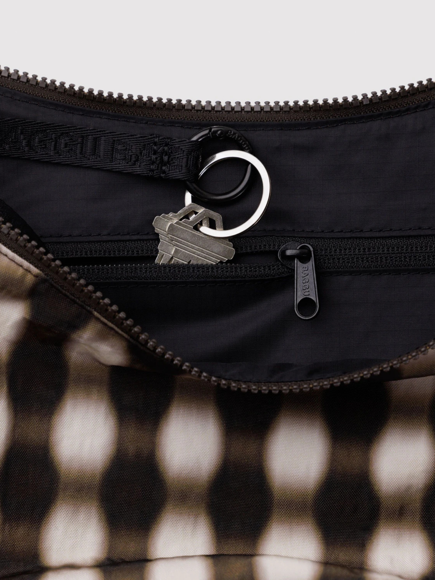 Medium Nylon Crescent Bag | Blurred Gingham Brown