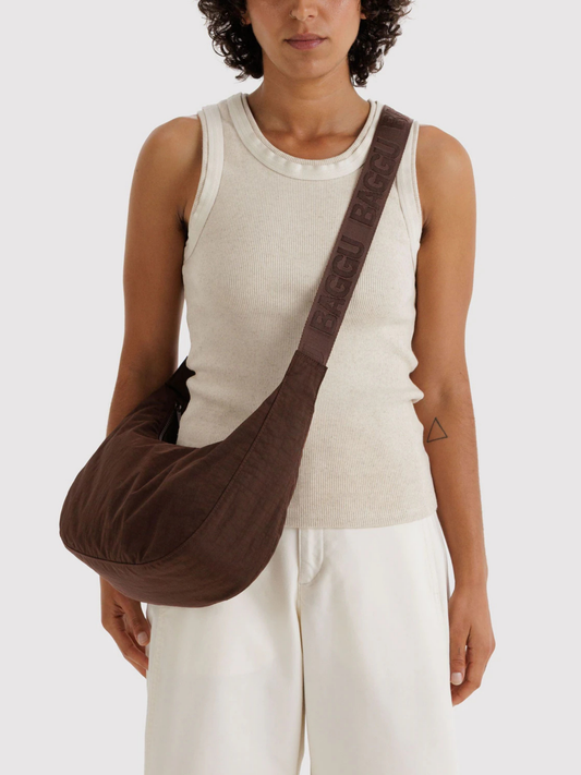 Medium Nylon Crescent Bag | Coffee
