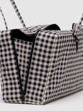 Medium Nylon Bowler Bag | Black & White Gingham
