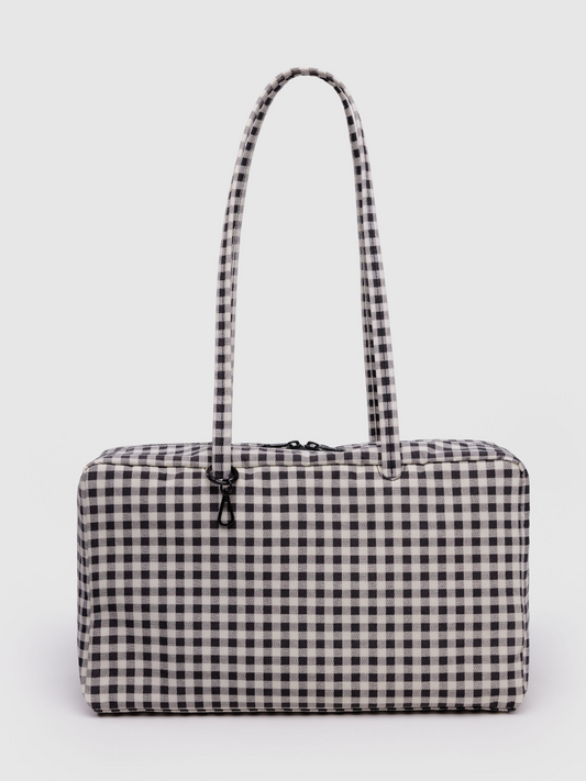 Medium Nylon Bowler Bag | Black & White Gingham