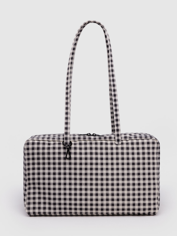 Medium Nylon Bowler Bag | Black & White Gingham