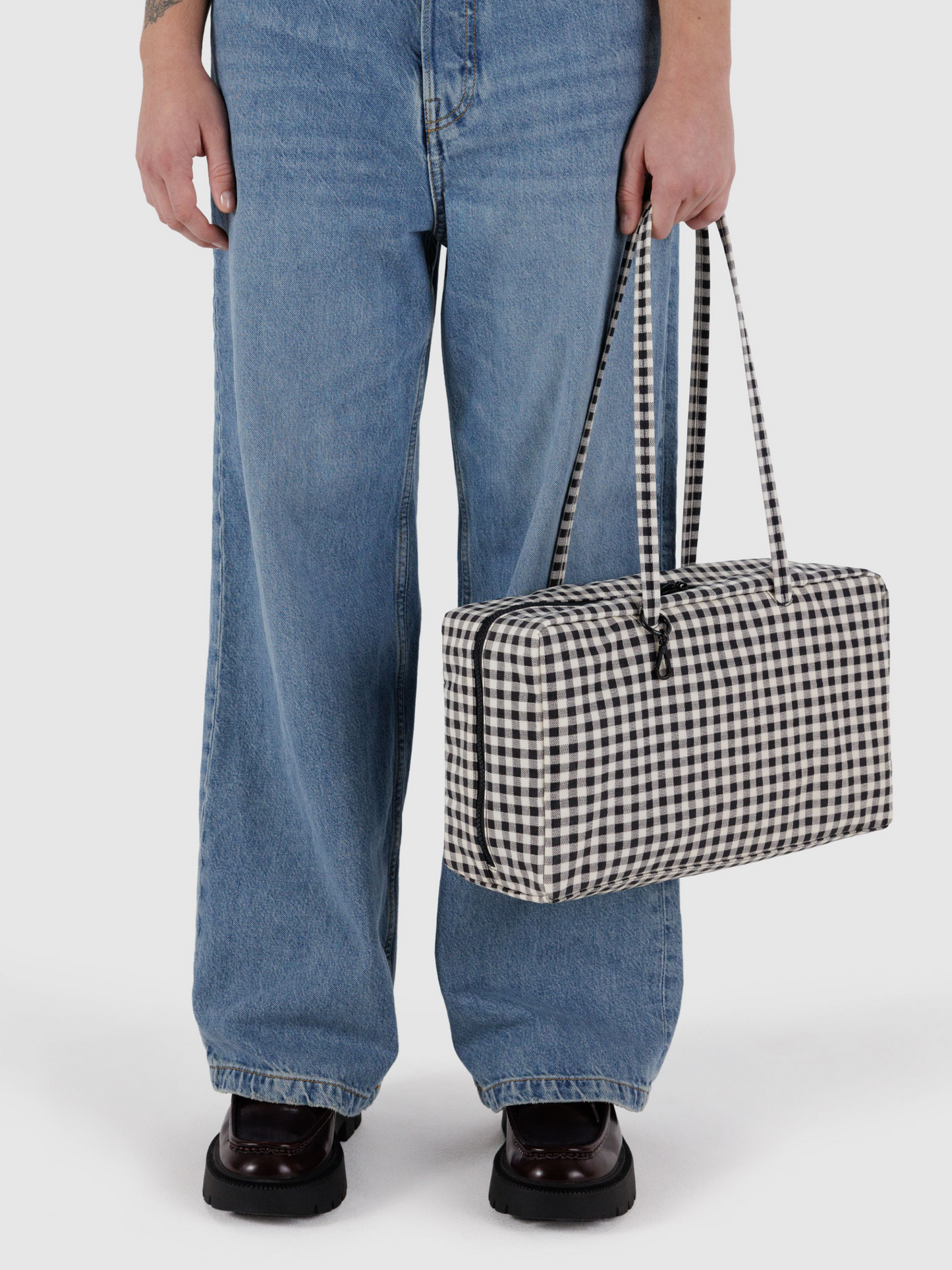 Medium Nylon Bowler Bag | Black & White Gingham