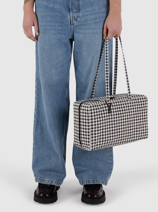 Medium Nylon Bowler Bag | Black & White Gingham