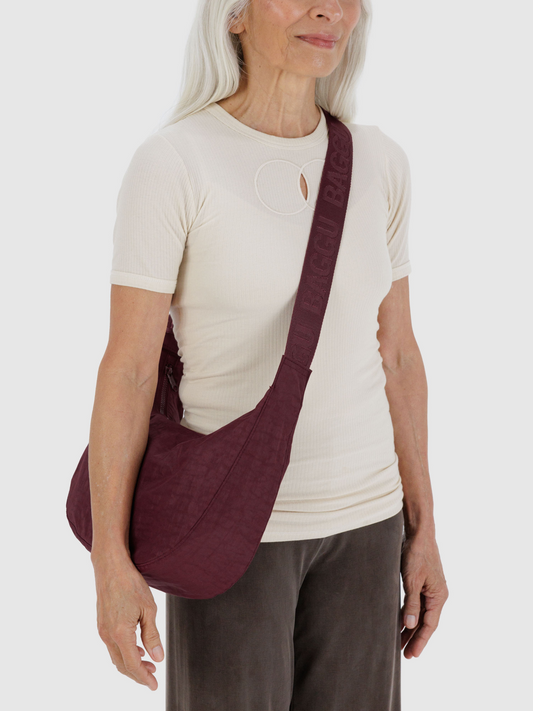 Medium Nylon Crescent Bag | Mahogany