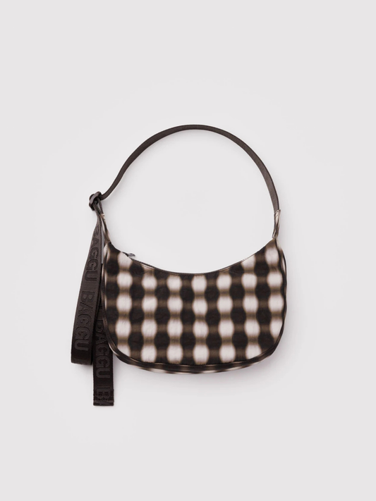 Small Nylon Crescent Bag | Blurred Gingham Brown