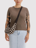 Small Nylon Crescent Bag | Blurred Gingham Brown