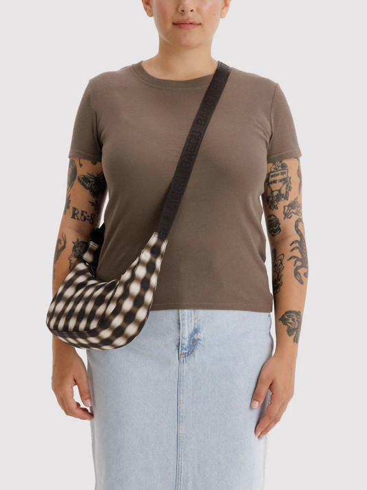 Small Nylon Crescent Bag | Blurred Gingham Brown