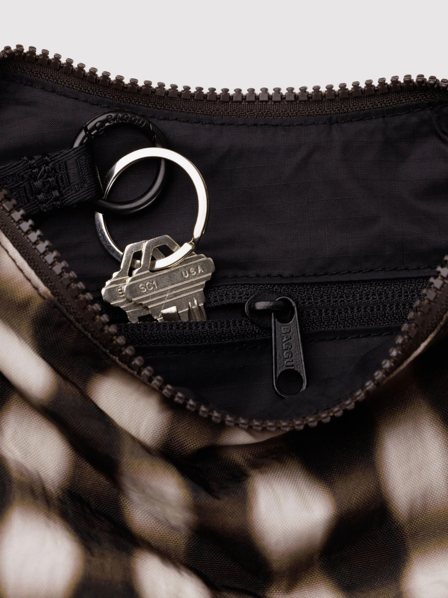 Small Nylon Crescent Bag | Blurred Gingham Brown