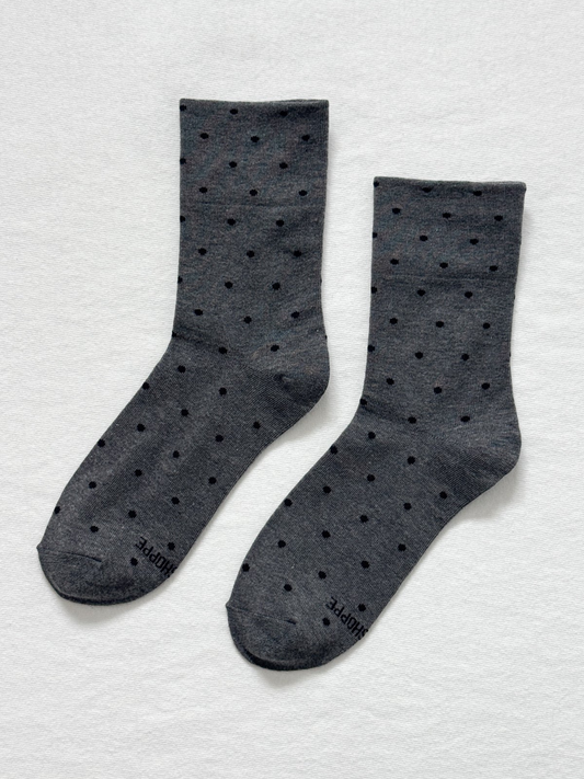 Sneaker Socks | Charcoal/Black Polka Dot