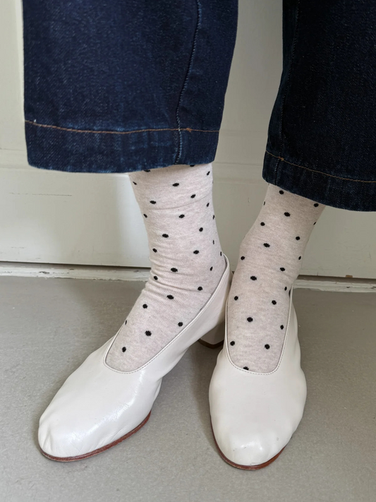 Sneaker Socks | Oatmeal/Black Polka Dot