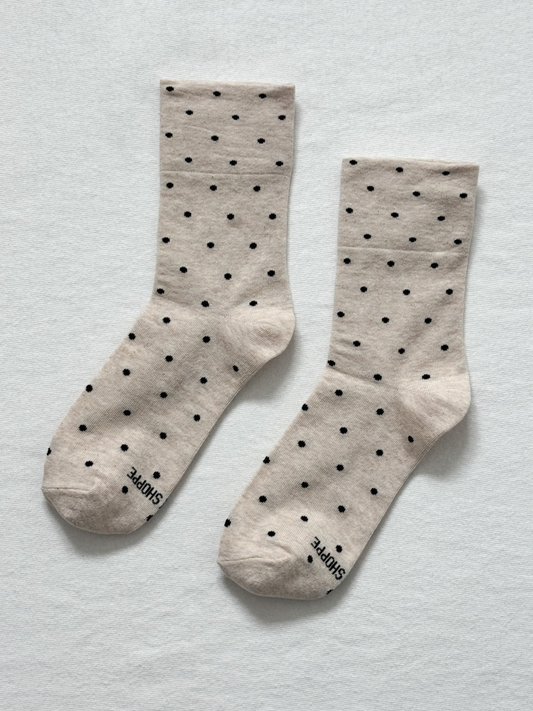 Sneaker Socks | Oatmeal/Black Polka Dot